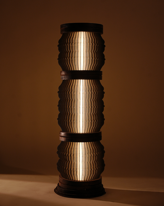 Designer floor light with bold structure and ambient lighting