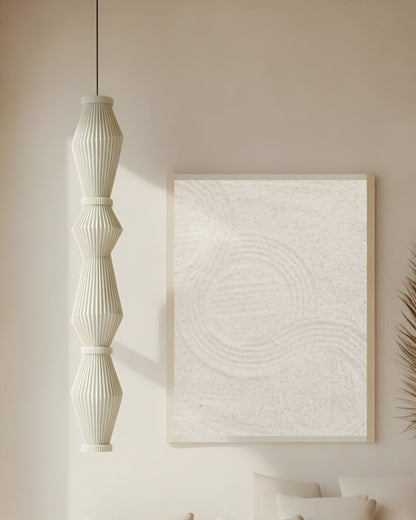 Beige vertical pendant lamp with subtle textured detailing