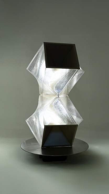 Statement floor lamp with layered geometric detailing