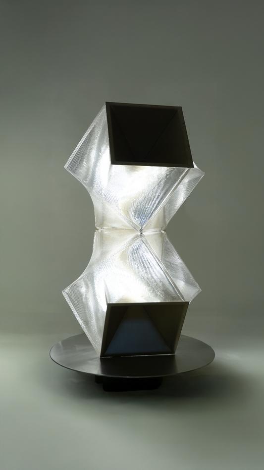 Statement floor lamp with layered geometric detailing